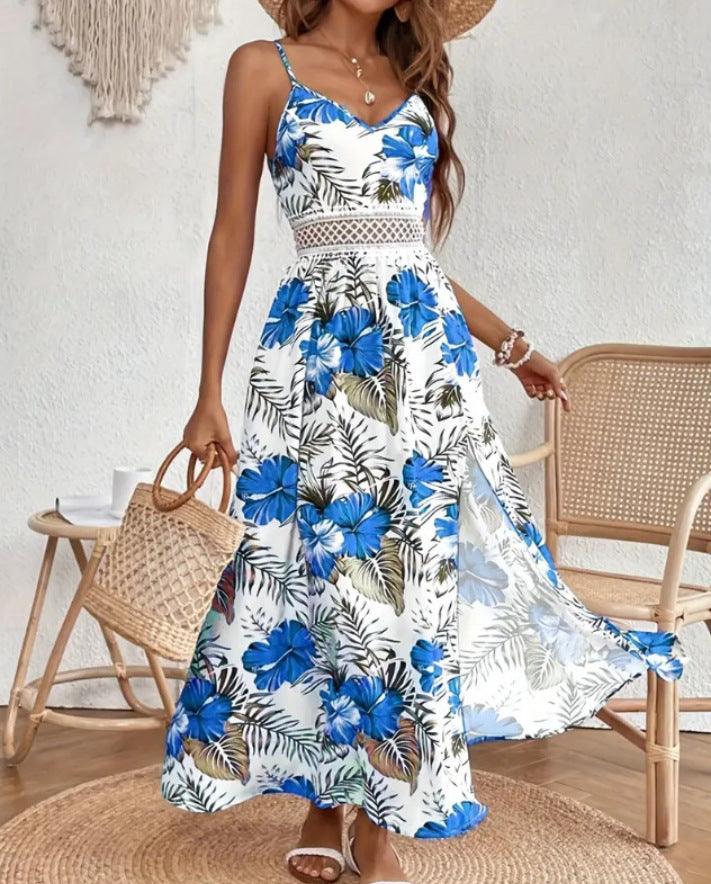New summer holiday style elegant floral print dress