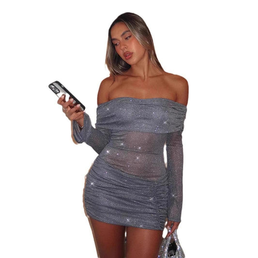 summer women's new  slim one-shoulder short style dress