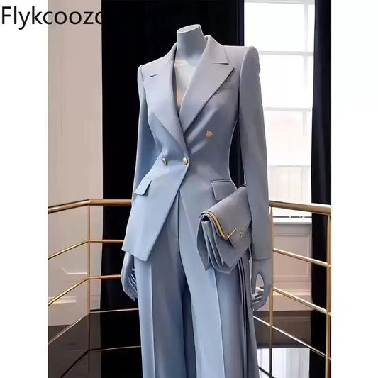 High-end Blue CEO Suit Spring  Host Interview Formal Work Clothes 2 Piece Sets