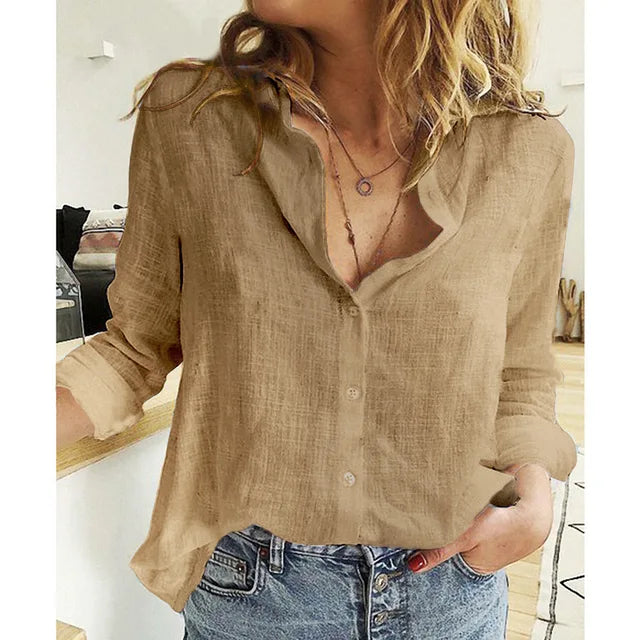Cotton Linen Leisure Shirts Button Lapel