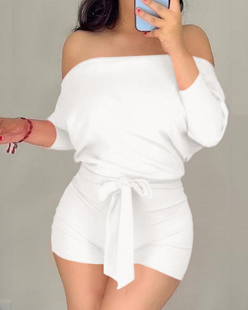 Rose solid color casual romper shorts