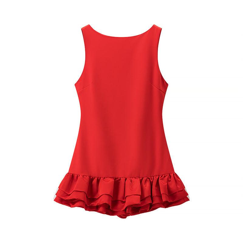Ruffled Halter Spaghetti Straps Backless Sleeveless Dress