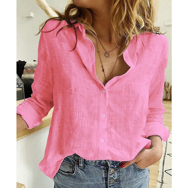 Cotton Linen Leisure Shirts Button Lapel