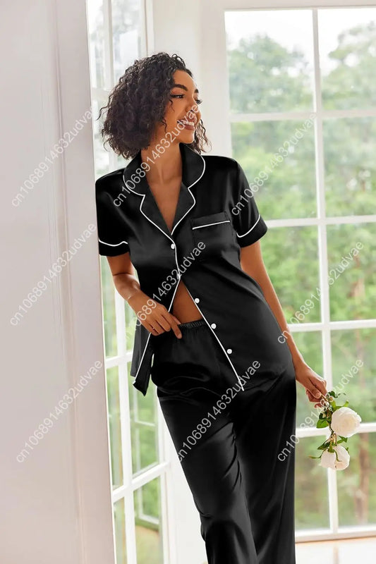 Ekouaer Silk Satin Pajamas Set