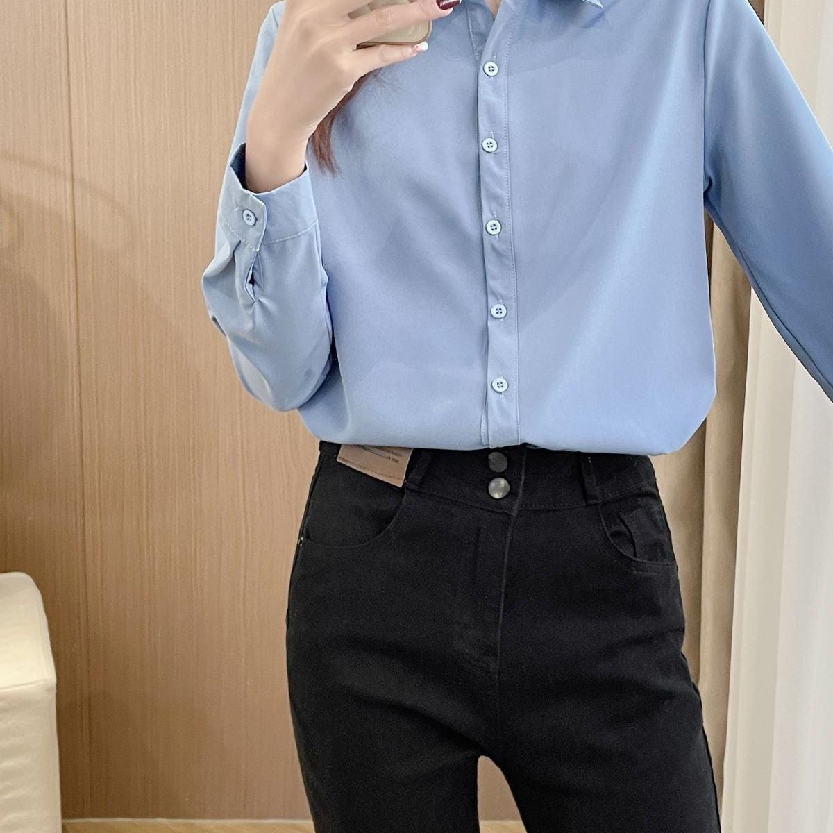 New shirt female long sleeve shirt blouse female version slim solid color