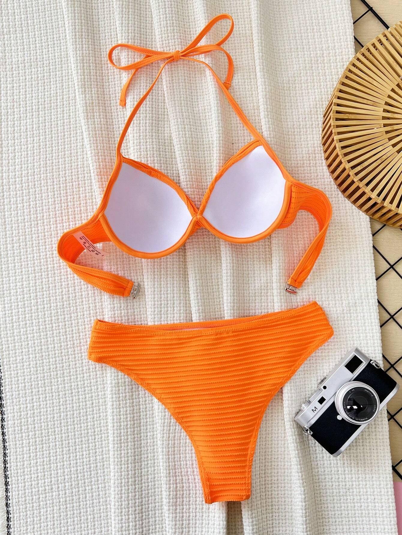 Swim SXY Holiday Solid Texture Separates Bikini Set with PUSH up and Underwire, Summer Beach