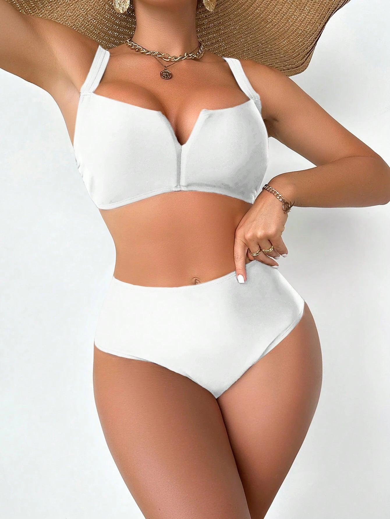 Swim Solid Color Push-Up Bikini Set, Summer Beach