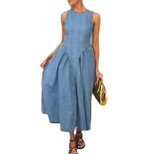 Summer New Sleeveless Backless Lace Up Denim Skirt For Women