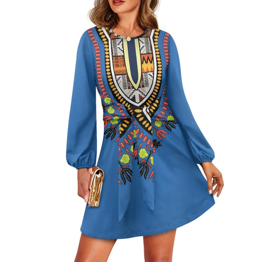 O neck women trumpet sleeve dress Polynesian tropical style women formal elegant evening dress 2025