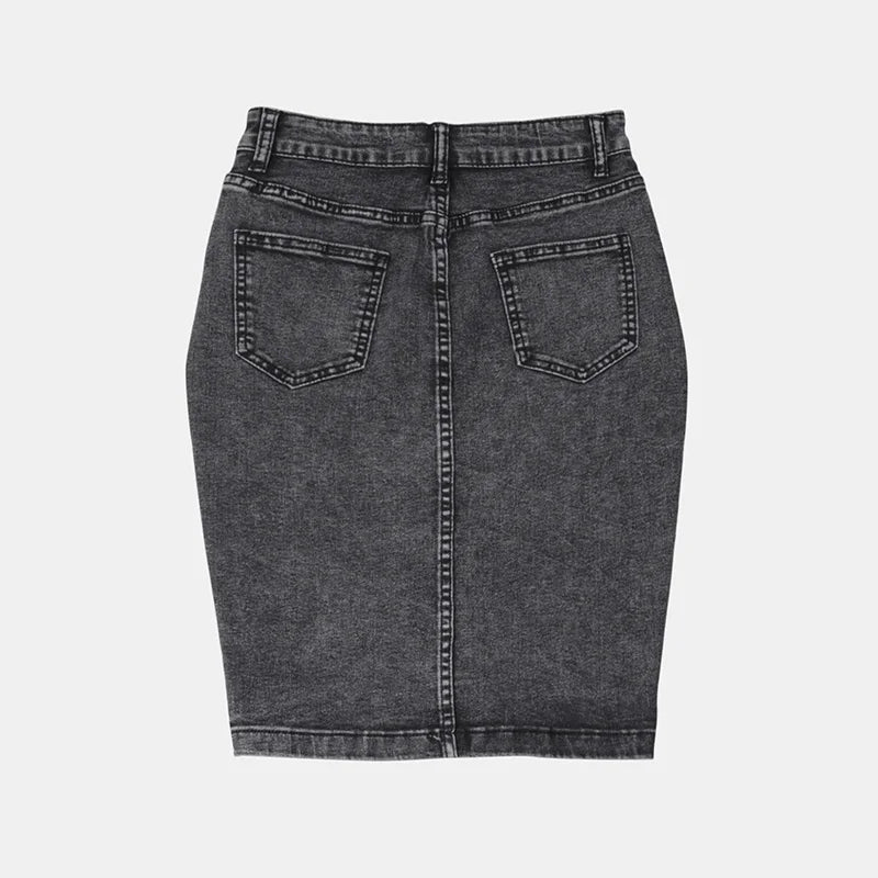 Benuynffy Streetwear Vintage Single Breasted Denim Skirt Women's