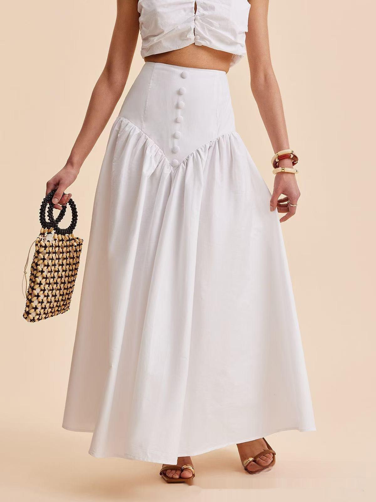 French White Stitching Clinch High Waist Dress