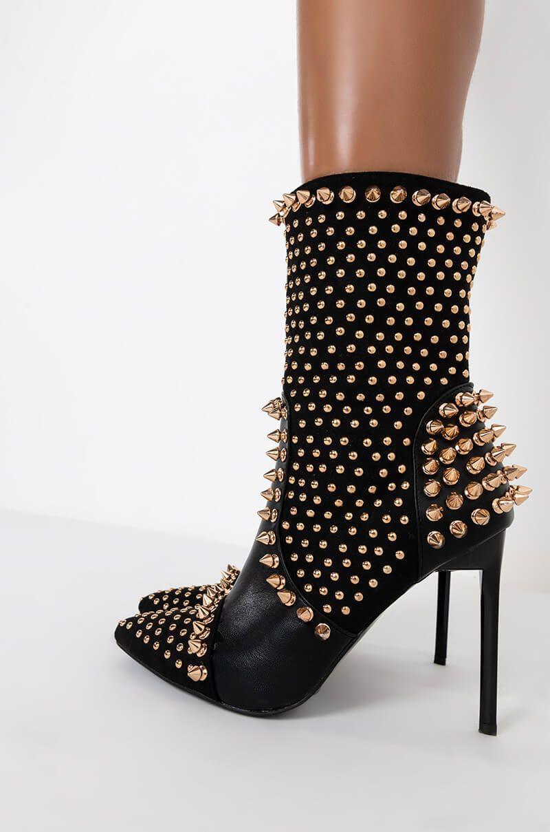 حذاء نسائي أسود فاخر مرصع بالمسامير بكعب عالٍ من الجلد، حذاء نسائي مثير للحفلات والمسرح، شحن مجاني