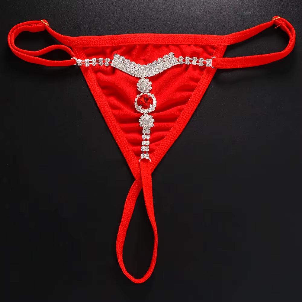 Stonefans Red Thong Swimsuit Bikini Panties for Women Jewelry Shapewear Fashion Sexy Beach New Body Chain Dress Waist Rhinestone