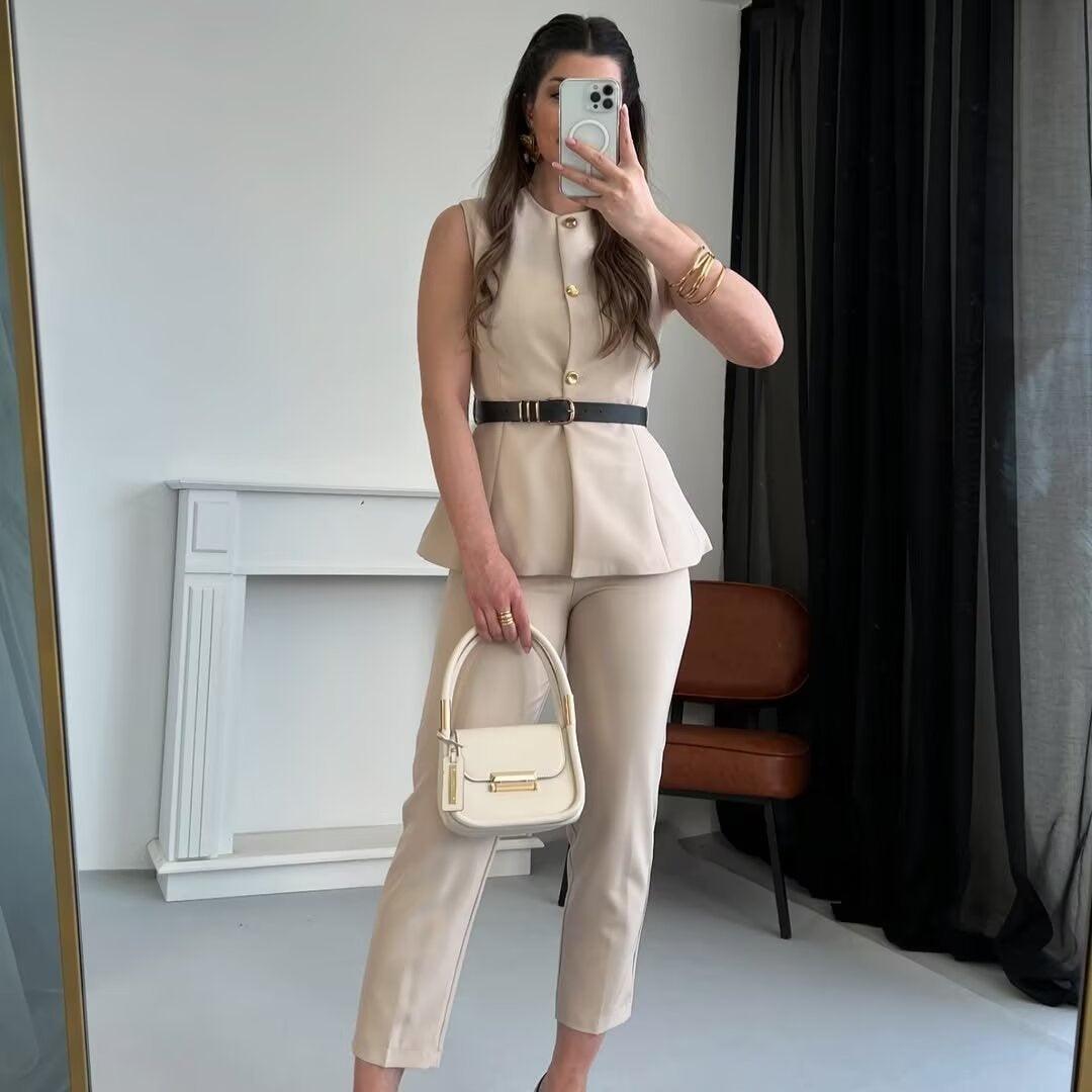 Belt Simple Sleeveless Shirt