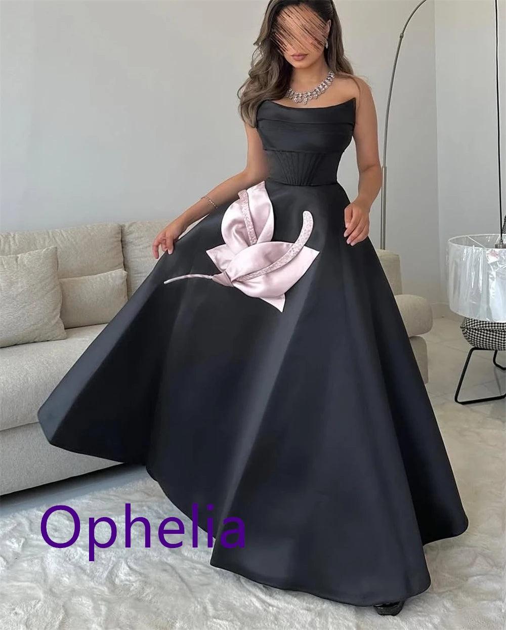 Exquisite Black Satin Evening Dress Temperament  Strapless Sleeveless