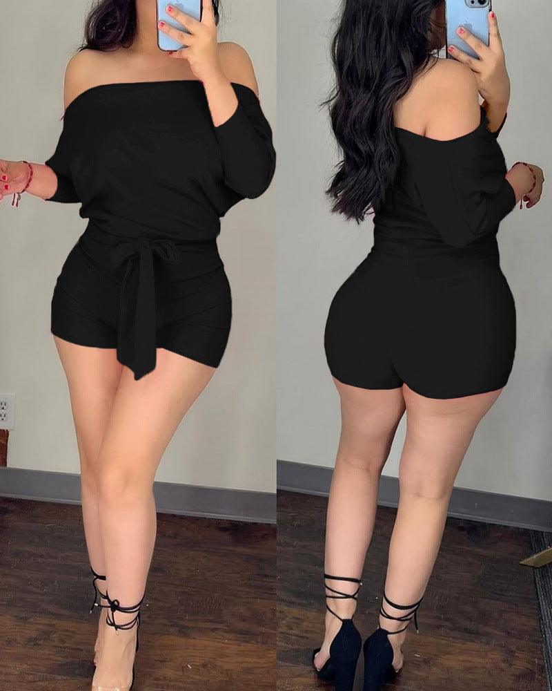 Rose solid color casual romper shorts