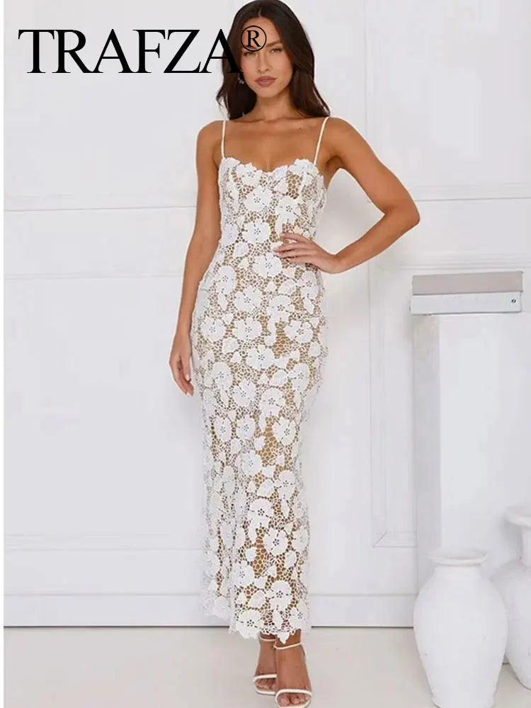 TRAFZA 2025 Women’s Party Sexy Suspender Midi Dress