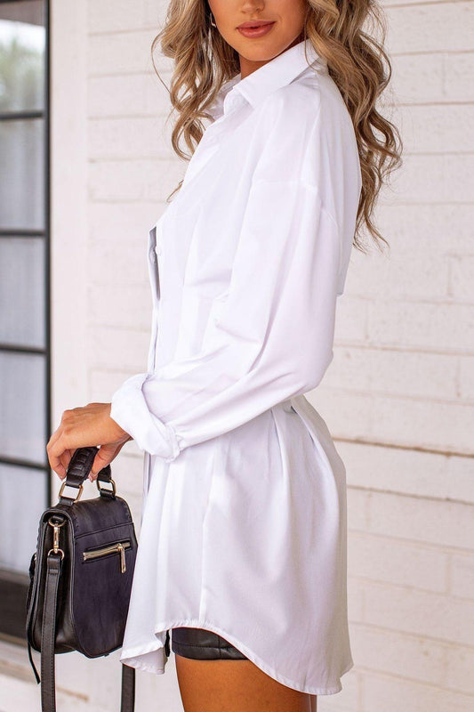 women's new solid color shirt waist dress