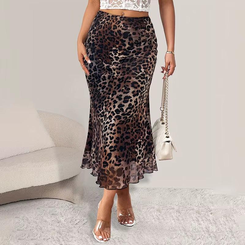 Women'S Half Skirt Classic High Waisted Office Female Loose A-Line Skirt Fashionable and Elegant Leopard Print Ladies Long Skirt