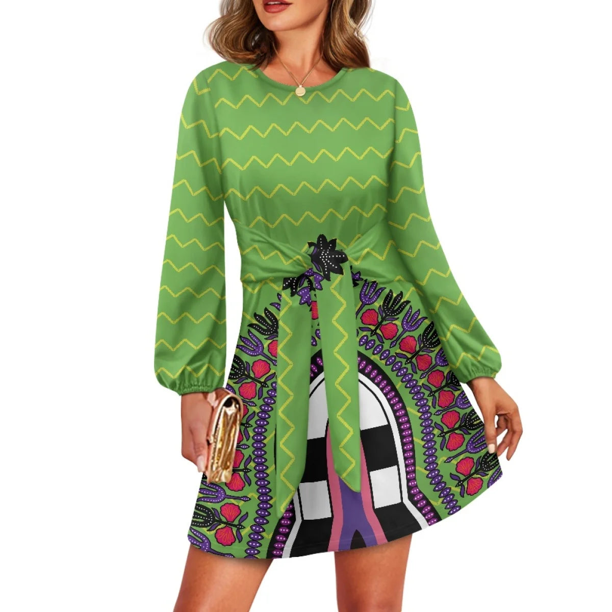 O neck women trumpet sleeve dress Polynesian tropical style women formal elegant evening dress 2025