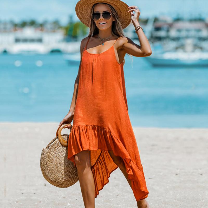 Women's Fashion Solid Color Sling Casual Irregular Dress
