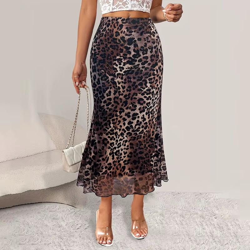 Women'S Half Skirt Classic High Waisted Office Female Loose A-Line Skirt Fashionable and Elegant Leopard Print Ladies Long Skirt