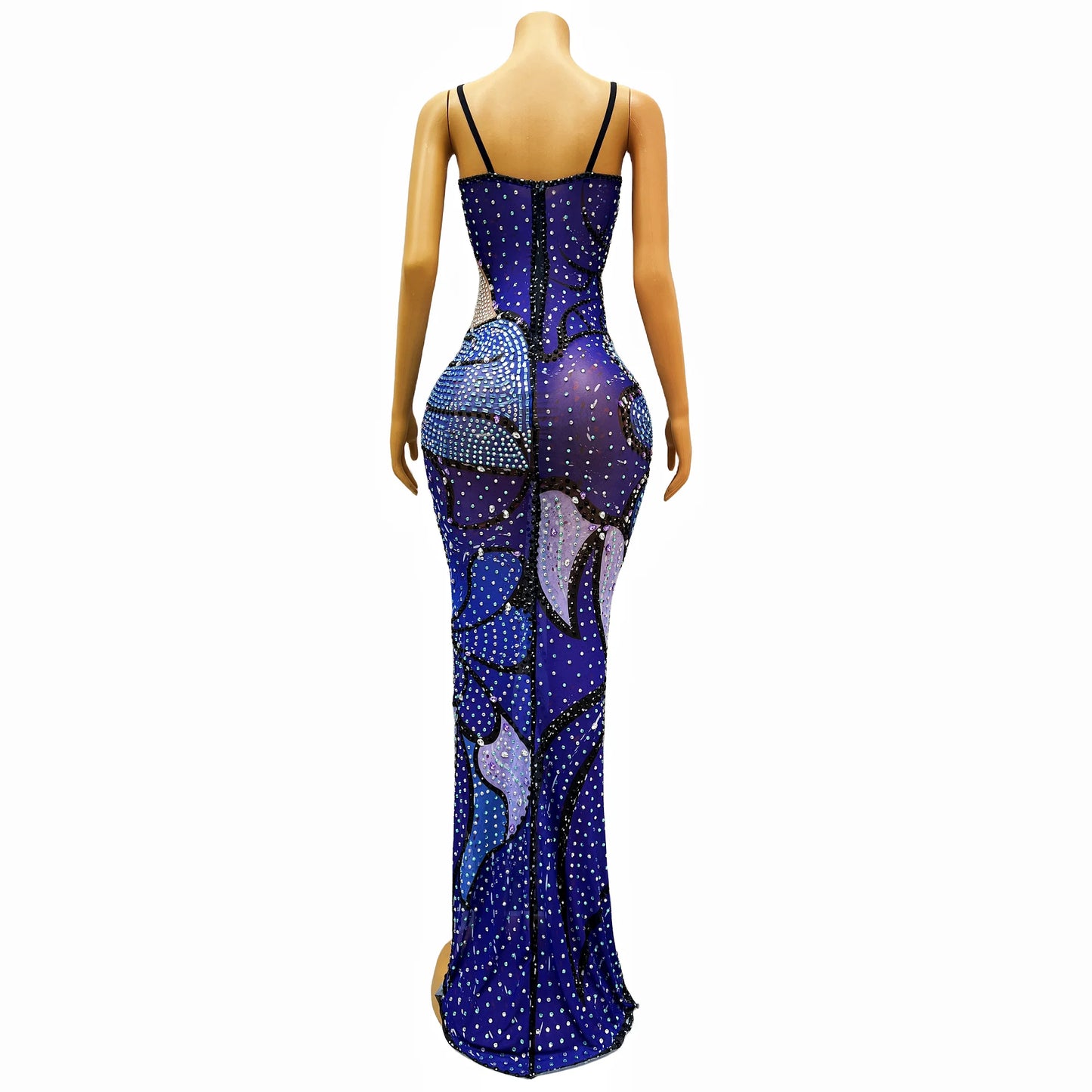 Suspender dress with sparkling diamond print fashionable slit slim fit