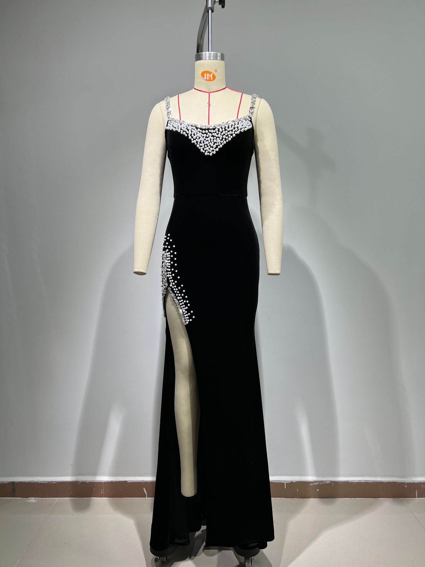 Tubeless long evening dress stage host luxury rhinestones