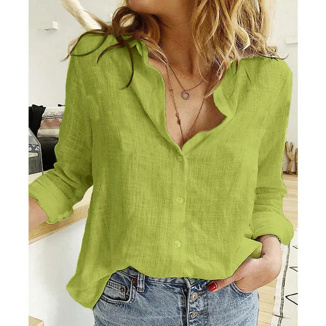 Cotton Linen Leisure Shirts Button Lapel