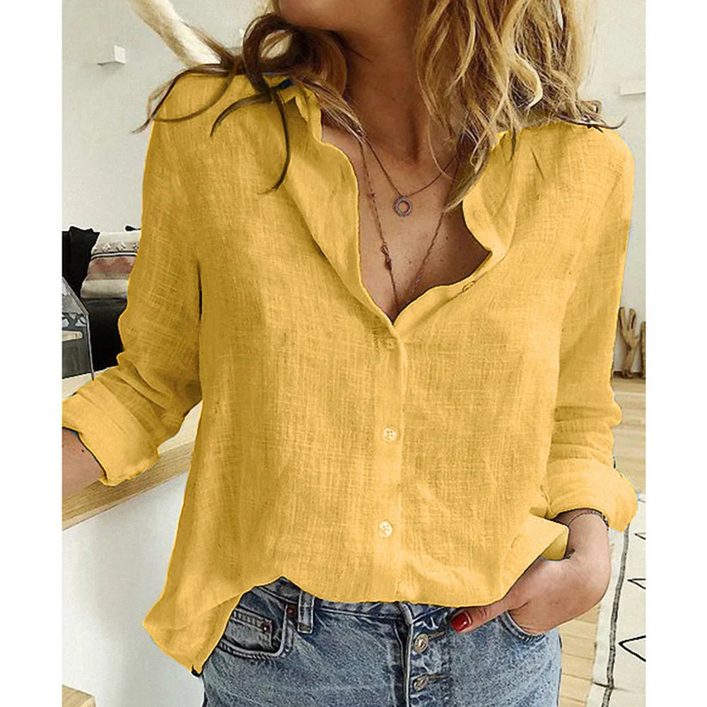 Cotton Linen Leisure Shirts Button Lapel