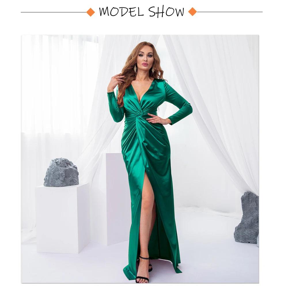 Romagic Knot Ruched V Neck Long Sleeve Cocktail Prom Dresses