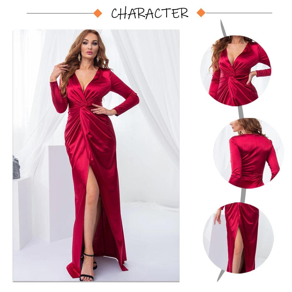 Romagic Knot Ruched V Neck Long Sleeve Cocktail Prom Dresses