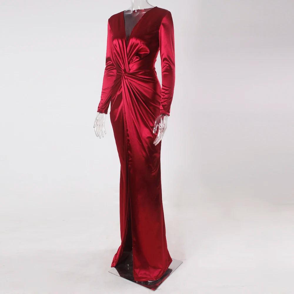 Romagic Knot Ruched V Neck Long Sleeve Cocktail Prom Dresses