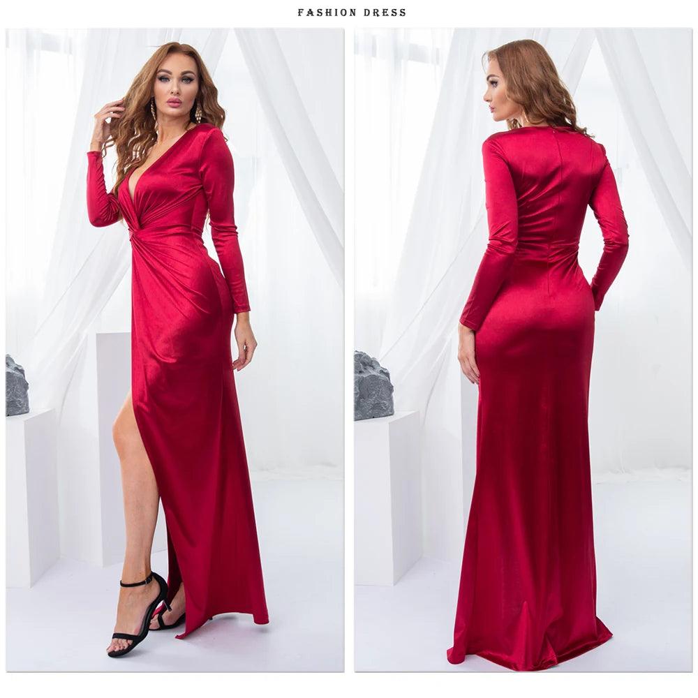 Romagic Knot Ruched V Neck Long Sleeve Cocktail Prom Dresses
