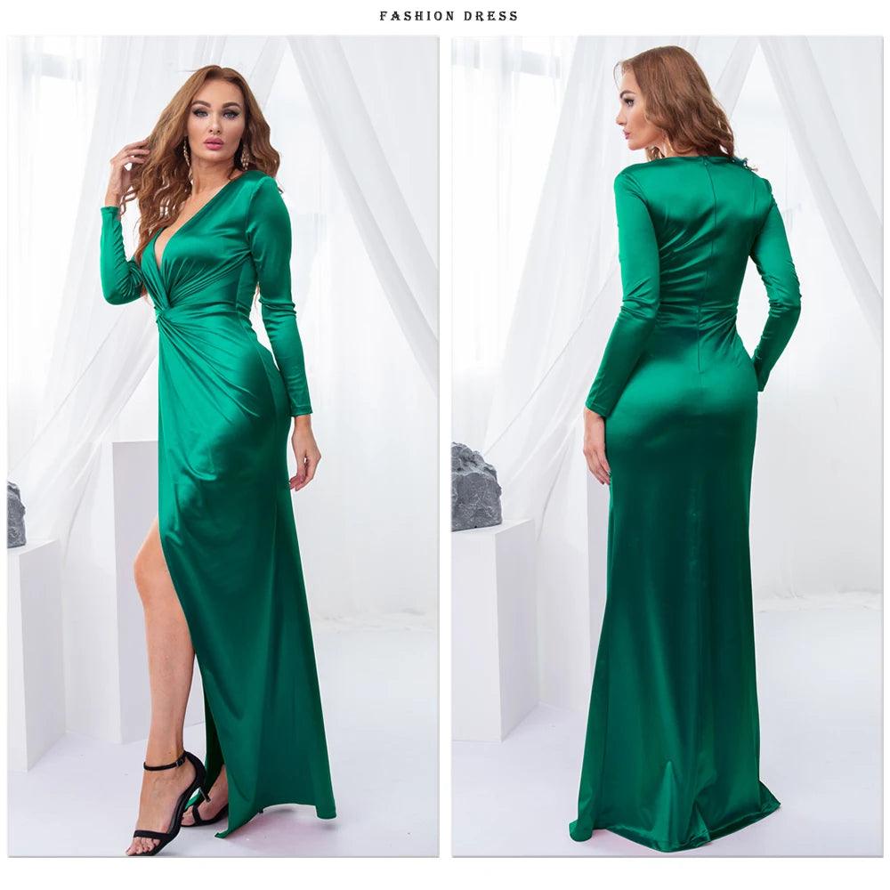 Romagic Knot Ruched V Neck Long Sleeve Cocktail Prom Dresses