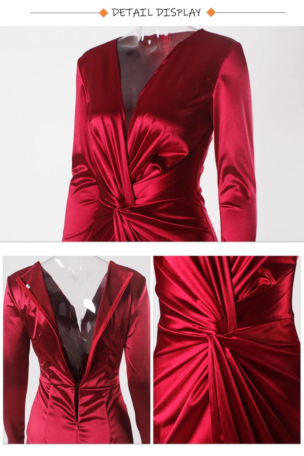 Romagic Knot Ruched V Neck Long Sleeve Cocktail Prom Dresses