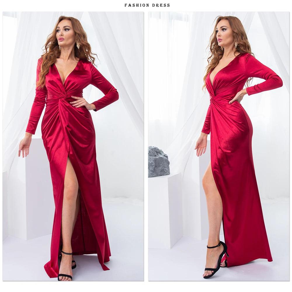Romagic Knot Ruched V Neck Long Sleeve Cocktail Prom Dresses