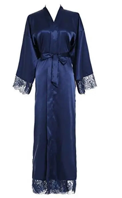 Summer Lace Patchwork Satin Kimono Robe Sexy Sleepwear