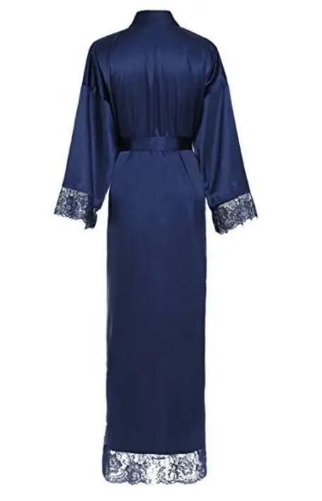 رداء كيمونو صيفي من الساتان المرقع بالدانتيل مثير للنوم