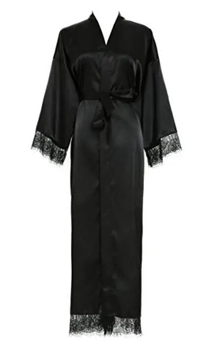 Summer Lace Patchwork Satin Kimono Robe Sexy Sleepwear