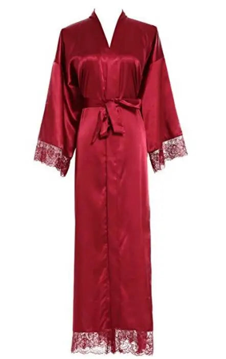 Summer Lace Patchwork Satin Kimono Robe Sexy Sleepwear
