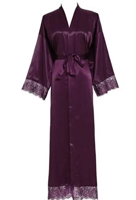 Summer Lace Patchwork Satin Kimono Robe Sexy Sleepwear