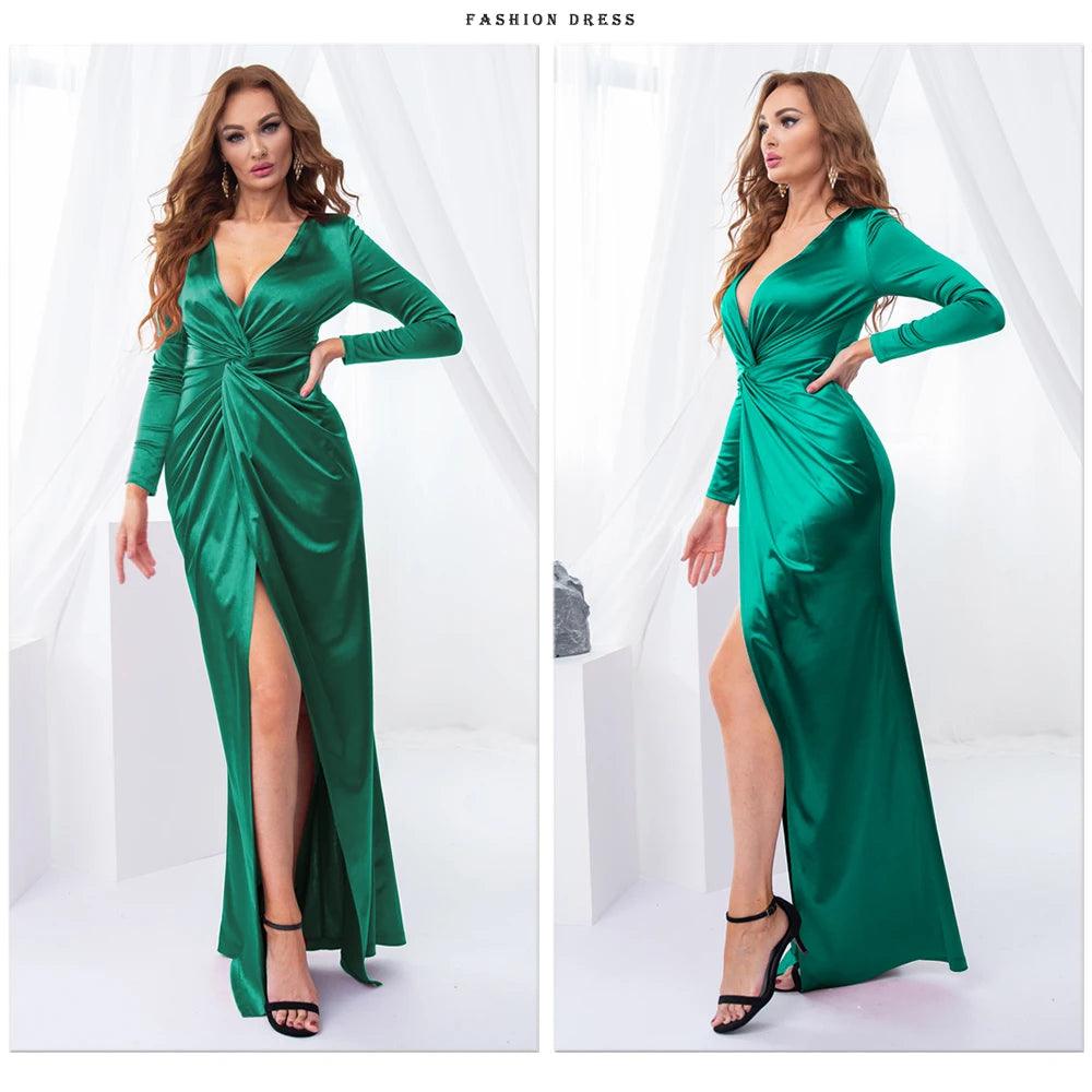 Romagic Knot Ruched V Neck Long Sleeve Cocktail Prom Dresses