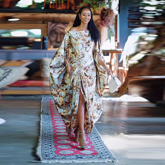 فستان نسائي فضفاض بنقشة غير منتظمة من الشرق الأوسط