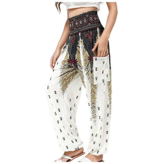 Striped Digital Floral Print Casual Pants