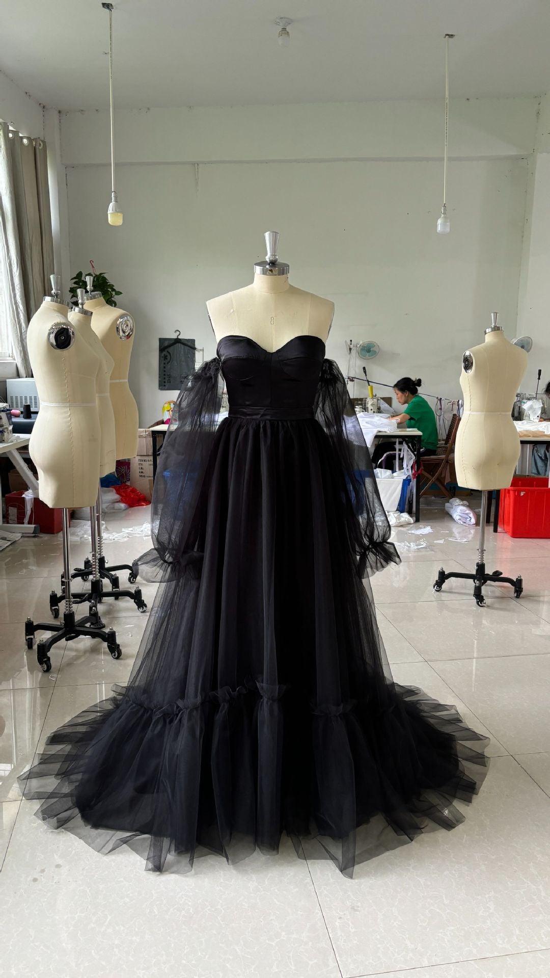 Women's Long Sleeve Transparent Lace Black DRESS