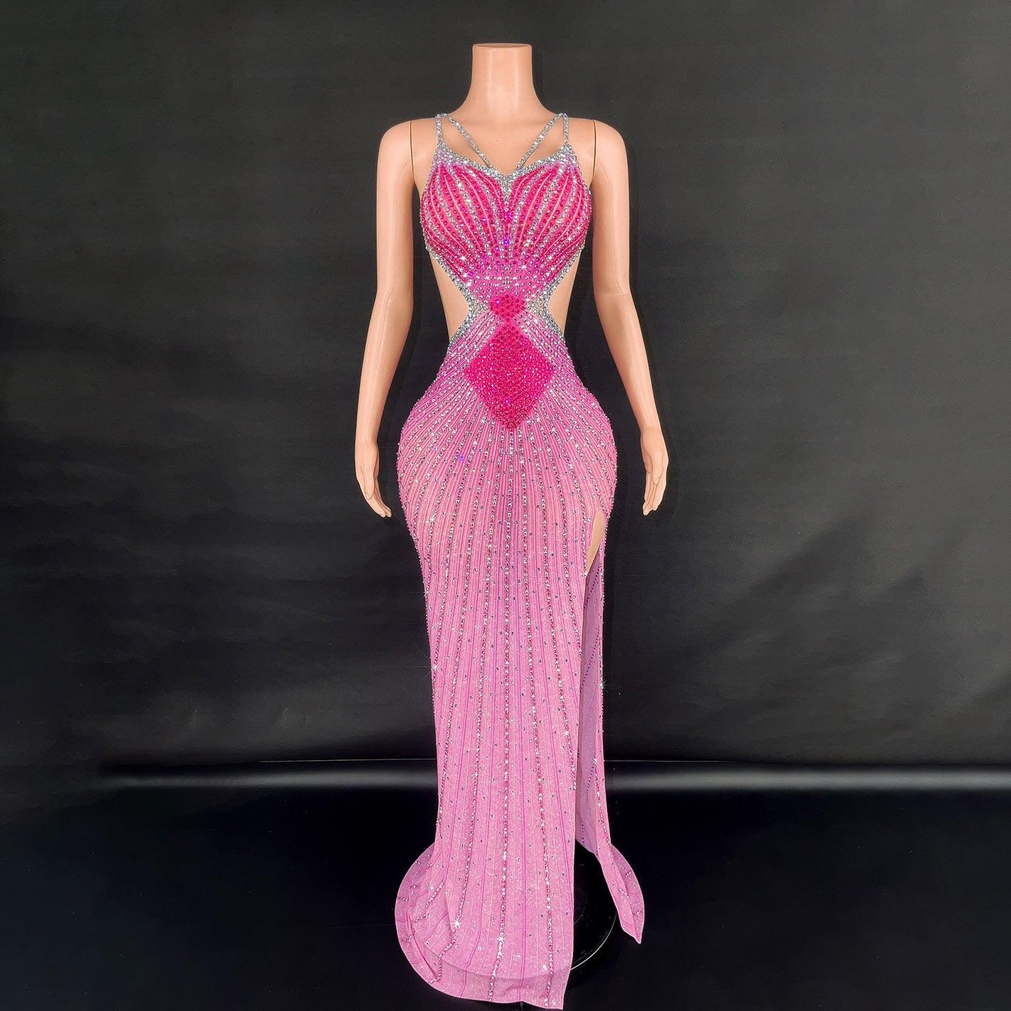 Sling Super Shiny Light Diamond Cinched Bodycon Sleeveless Dress Party