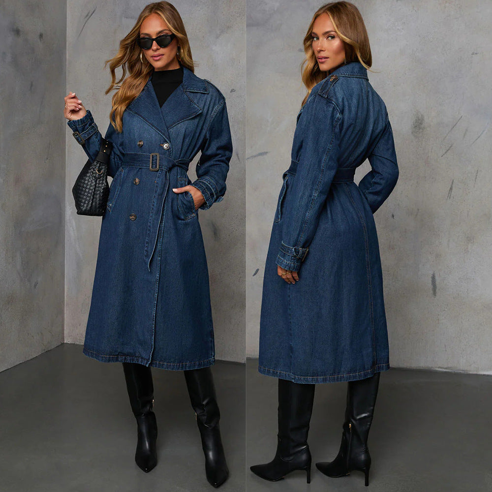 Fashionable Casual Retro Elegant Denim Women's Wide Trench Coat