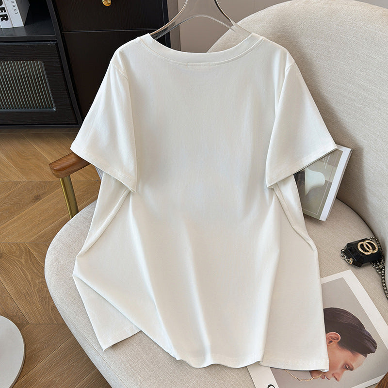 V-neck New Loose Mid-length Short Sleeve