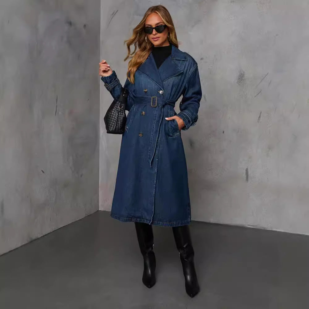 Fashionable Casual Retro Elegant Denim Women's Wide Trench Coat